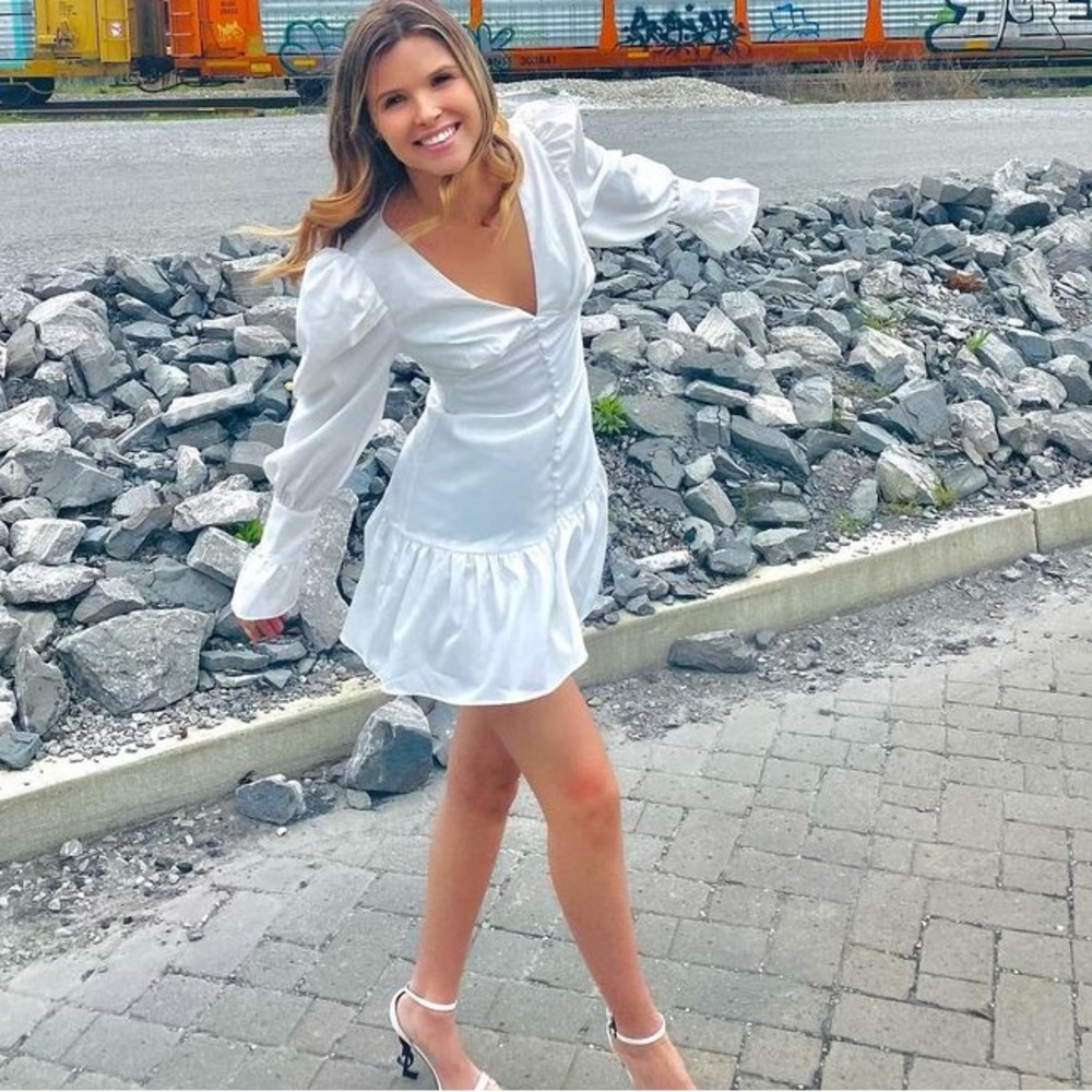 Satin white button dress